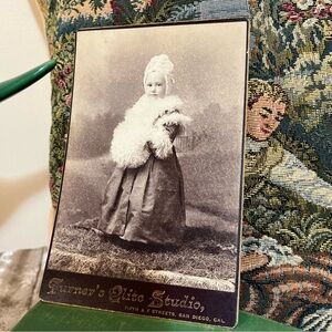 Victorian Antique Cabinet Card, Girl w Hand Muff, Hat & Trim Made w Long Wool